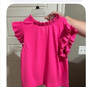 JODIFL Pink Ruffle Sleeve Tunic